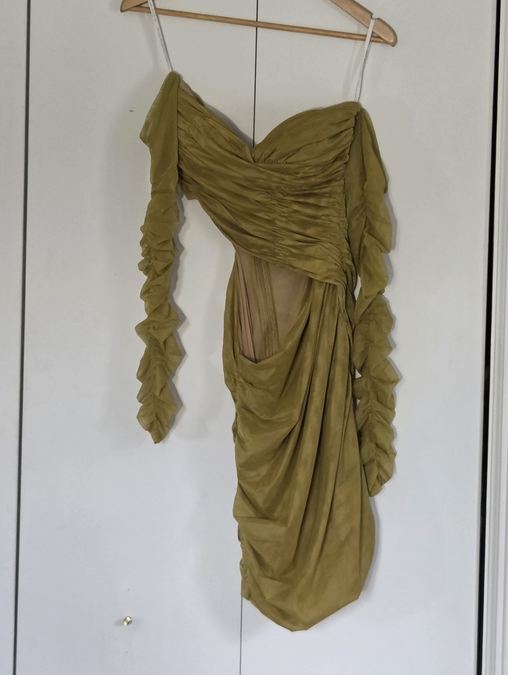 Miss Circle Olive One-Shoulder Draped Evening Dress